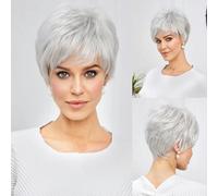 Light Blonde Mixed Off-White Short Pixie Cut Wigs for Women With Bangs Human-hair Like Texture Natural Layered Hair-10inches-180%-SS9010