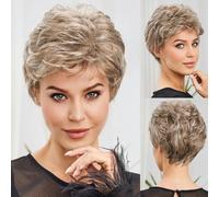 Light Blonde Mixed Off-White Short Pixie Cut Wigs for Women With Bangs Human-hair Like Texture Natural Layered Hair-10inches-180%-SS9002