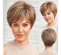 Light Blonde Mixed Off-White Short Pixie Cut Wigs for Women With Bangs Human-hair Like Texture Natural Layered Hair-10inches-180%-SS9001