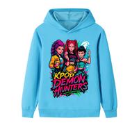 (Light blue, 110cm) Kpop Demon Hunter Girls Group Middle and Large Children's Boys and Girls Hoodies Sweatshirt B1213
