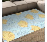 Light Blue 140x200 Area Rugs for Living Room William Morris Yellow Peony Area Rug Machine Washable Rug Indoor Carpet Neutral Boho Rugs Ultra Soft Floor Mat for Bedroom Dining Room Playroom Office
