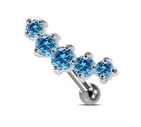 Light Blue 5 CZ Stones in Curve Shaped Sterling Silver Tragus Cartilage Helix Piercing - Sold by Piece