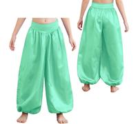 (light blue, 9-10 Years) Kids Girls Belly Dance Pants Bloomers Satin Harem Pants Loose Casual Baggy Pants Trousers Halloween Arabic Lantern Pants