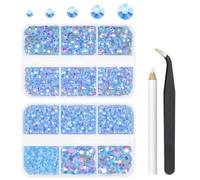Light Blue AB Resin Rhinestones for Crafting Flatback Jelly Resin Stones 2mm 3mm 4mm 5mm 6mm Non-Hotfix Diamonds Gems Charms Supplies for Nails Face Eyes Makeup Body Tumblers Bottles Crafts Clothes