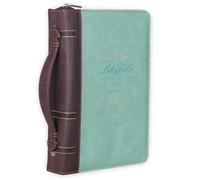 Light Blue and Brown Faux Leather Fashion Bible Cover | Blessed is She Who Has Believed Luke 1:45 | Bible Case Book Cover for Women, Medium