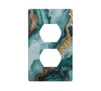 Light Blue and Gold Marble Outlet Cover Light Switch Cover Decorative 1 Gang Wall Plate for Kitchen Room Bathroom Size 7x11.4cm