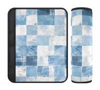Light Blue and White Checkered Pattern 2 Pack Shoulder Strap Cushion Stop seat Belt Cutting into Neck for Van forro para cinturon de seguridad