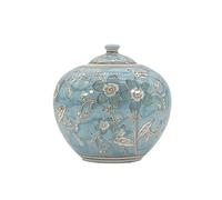 Light Blue and White Floral Chinoiserie Jar 8" w/ Lid- Ginger Jar, Tea Storage, Decorative, Home Décor Jar