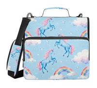 Light Blue Background Enchanted Steed Rainbow Cloud 3 Ringing 1.5 inch Zipper Binder Organizer with Strap Multiple Pockets Document Organizer for Middle School