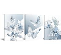 Light Blue Bathroom Wall Decor Butterfly Floral Painting Modern Abstract Flower Picture Canvas Art Living Room Decor 80x120cmx3 framework