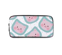 Light Blue Bordered Pigs Pencil Case for Girls Secondary School with Zip Up Boy Pencil Cases for School Pen Organiser Pencils Secondary High College Sixth Form Stationery Gifts Women Men