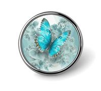 Light Blue Butterfly Lapel Pin for Men Summer Parrot Pine Bird Fashion Brooch Pin -Cute Enamel Badges, Aluminum Alloy Metal Pinback for Hats, Shirts, Bags, Jackets & Accessories (1 Inch Round Button P