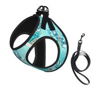 Light Blue Butterfly Print Dog Harness Small Sized And Leash Set, Step In Soft Light Puppy Vest Breathable Mesh Pet Harness