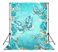 Light Blue Butterfly Print Photo Studio Background 5x7ft Soft Photo Backdrop Curtain For Studio Content Creator Equipment