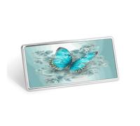 Light Blue Butterfly Stainless Steel Name Plate with Pin,Durable Personalized Name Tags,Name Badge for Business Work Lable Sign 1.4 * 2.8 in