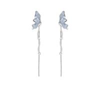 Light Blue Butterfly Tassel Drop Earrings - Dainty Minimalist Design with Sparkling Rhinestone Chains, Elegant Party Daily Jewelry