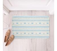 Light Blue Cherry Bow Bathroom Rug Non Slip Cute Love Hearts Bath Mat for Bathroom Cottagecore Coquette Door Mat for Bedroom - Balletcore Decor Aesthetic Geometric Striped Entrance Rug 20"x32"
