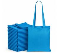 Light Blue Cotton Canvas Tote Bags, Bulk Pack 5 100% Natural Cotton Blank Shopping Bags for Printing, Crafting & Personalisation, Reusable Eco-Friendly Tote Bags with Long Handles (36 x 40cm, 140gsm)