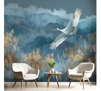 Light Blue Cranes Flying Over The Mountains Photo Wallpaper Mural,Oil Painting Landscape 3D Large Wall Murals Hd Printing Decoration Poster Picture Design For Bedroom Living Room Home,150X105Cm