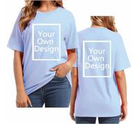 Light Blue Create Your Own Plus Size Custom T Shirt Printing Front and Back Personalised Summer Oversized Short Sleeve Loose Tops Customised