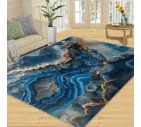 Light Blue Crystal Geode Area Rug - Natural Stone Texture Design, Sky Blue Gold Edge Elegant Home Decor Floor Mat-150 * 210CM