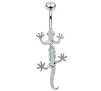 Light Blue Crystal Stone Lizard Design Sterling Silver Belly Bars Piercing