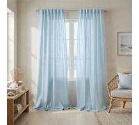 Light Blue Curtains 84 Inches Long for Bedroom, Sky Baby Blue Coastal Summer Semi Sheer Light Filtering Back Tab Linen Curtain Drapes for Nursery Living Room 2 Panels Set, Cortinas Azules Para Sala