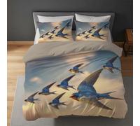 Light Blue Duvet Cover Set 3 Pcs - Hotel quality Fade resistant Soft Bedding & Pillow Cases Easy Care Duvet Cover For Bedroom - Illustration Swallow Sunshine (220 x 230 + 2 x 50 x 80