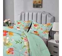 Light Blue Duvet King Size, Coverless Duvet 7.5 Tog with Colorful Floral Pattern, Soft Lightweight Comforter Set for Autumn Summer, 1 Quilt King Size 230x220cm with 2 Pillowcases, Machine Washable