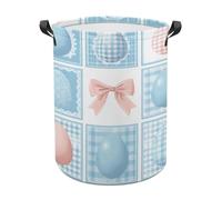Light Blue Easter Egg Pattern Bow Laundry Baskets Laundry Hamper Waterproof Foldable Storage Bin Dirty Clothes Laundry Basket for Living Room Bathroom