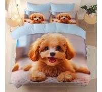 Light Blue Easy Care Printed Duvet Cover Set, Minimalist Cute Animals Poodles Breathable Stylish Comforter Hypoallergenic Reversible Bedding Bed Sets - 135 x 200 cm Microfiber Bedding Set