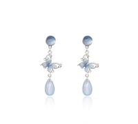 Light Blue Enamel Butterfly Teardrop Drop Earrings, Chinese Retro Fairy Style Clear Crystal Dangle Earrings, Copper Hypoallergenic Pin Elegant Daily Jewelry for Women Girls
