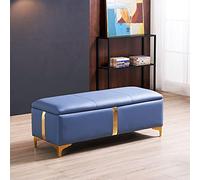 Light Blue Faux Leather Storage Ottoman Bench - Lift-Top Leather Toy Chest & Footrest - Rectangular End of Bed Storage for Bedroom & Living Room (31x18x17inch)