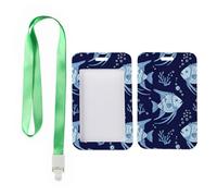 Light Blue Fish ID Card Holders with Green Lanyard, Teacher Lanyard with ID Holder, Vertical Name Badges Protector for Worker, Vertical Cards Protector for Nurse, Bus Driver Accessories Teacher Stuff