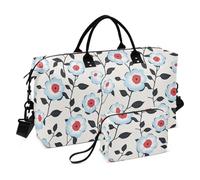 Light Blue Flora Pattern Minimalist Style Gray Decorative Weekender Bag Sports Gym Tote Bag with Toiletry Bag for Trekking 2 Pcs Set bulto de para Mujer