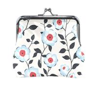 Light Blue Flora Pattern Minimalist Style Gray Fashion Women's Small Leather Coin Purse Wallet Waterproof Pocket Purse Makeup Bag for Women Girls pequena para