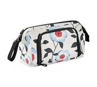 Light Blue Flora Pattern Minimalist Style Gray Pencil Case Large Capacity Pencil Organizer Case with Handle for Kids Middle School