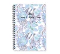 Light Blue Floral Blooms Diary 2026 A5 To Do List Notebook Daily Diary 2026 for Men/Planner for Work Week To View Monthly Year Planner with Dotted Line Note Page Slim