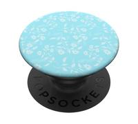 Light Blue Flowers and Leaves, Cottage Girly Feminine Design PopSockets Adhesive PopGrip