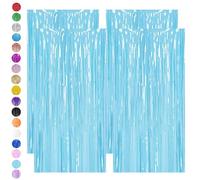 Light Blue Foil Fringe Tinsel Glitter,4pcs 3.2 x 6.5ft Macaron Blue Foil Curtain Decor,Metallic Tinsel Foil Fringe Curtain for Mermaid Birthday Baby Shower Mama Mia Bachelorette Blue Frozen Party