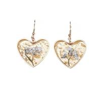 Light Blue Forget Me Not Heart Shape Dangle Earrings Boho Statement Handmade Pressed Flower Drop Earrings Elegant Jewelry for Women and Girls