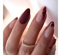 Light Blue French Tip Press on Nails Medium Almond - CHUOZI Fake Nude Pink False ons with Glitter Curve Design Full Cover Nail Tips Acrylic Art Kit for Women Girls 30 Pcs