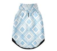 Light Blue Geometric Diamond Pattern Warm Dog Coat, Adjustable Durable Doggie Winter Jacket Reversible Cozy Puppy Cold Weather Apparel from Small to Large Breed