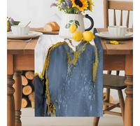 Light Blue Gold Marble Table Runner 16x72 Inches Long Abstract Wave Cotton Linen Table Runner Burlap Style for Dinner Table Party Decor Tabletop Decorations