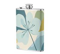 Light Blue Green Flower Shapes Minimalist Pocket Hip Flask 8 Oz, Stainless Steel Flagons for Dad Groomsman Wedding Travel Camping