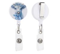 Light Blue Highland Cow with Bow Flowers Crown Retractable Badge Holder Reel Clip ID Card Holder for Doctor Nurse Student Office Worker