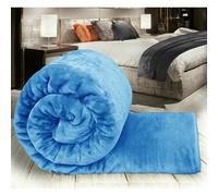 (LIGHT BLUE, KING) Large Blanket Faux Fur Fleece Throw
