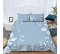 Light Blue King Size Duvet Cover Sets Hand-Painted Leaves Bedding Soft Breathable Microfiber 3D Quilt Covers 220x230 cm with Zipper Closure and 2 Pillowcases b-2601