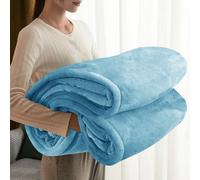 (Light Blue, King) Thick Warm Soft Blanket Mink Faux Fur Large Throw Sofa Bed Couch Fleece Blankets UK