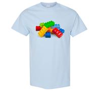 (Light Blue, L) Colourful Lego Building Blocks Brick Fun Toys Men T Shirt Tee Top